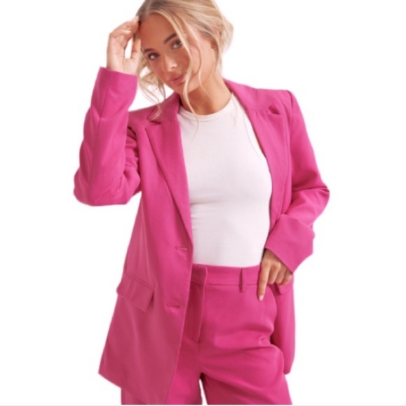 H&M Jackets & Blazers - H&M Oversized Pink Blazer Jacket Single Breasted 2 Button Notched Lapels Size LG